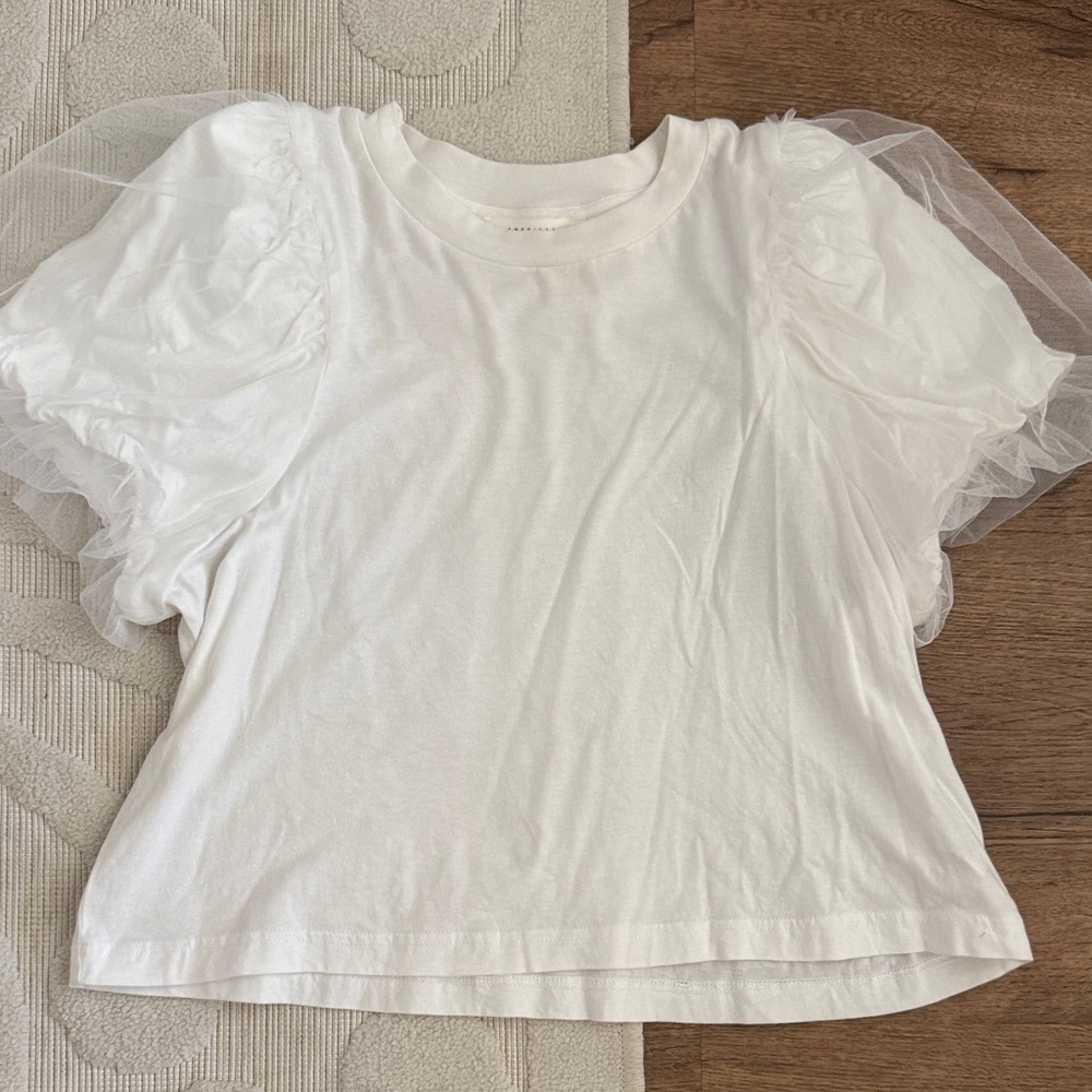 American Threads White Short Sleeve Tee with Tulle Detail